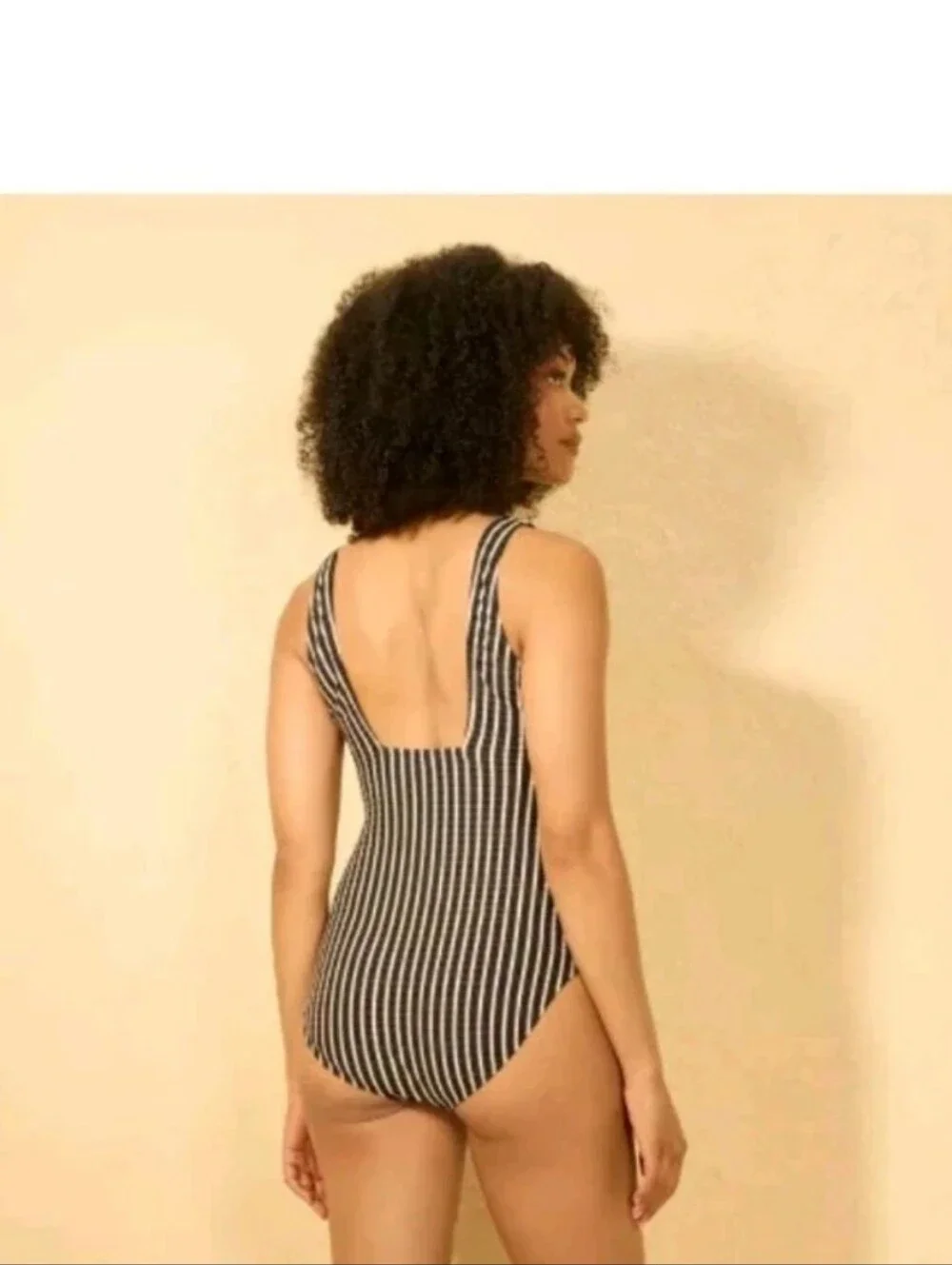 Shade & Shore Black and White Striped One-Piece Swimsuit